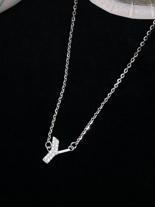 NS1000 [Silver Plated Platinum Y] 925 Sterling Silver Cubic Zirconia Letter Minimalist Necklace